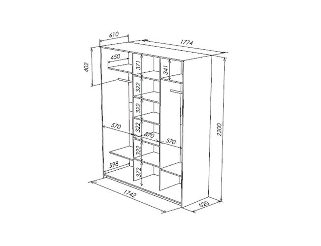 Шкаф-купе 3-х дверный Como/Veda схема
