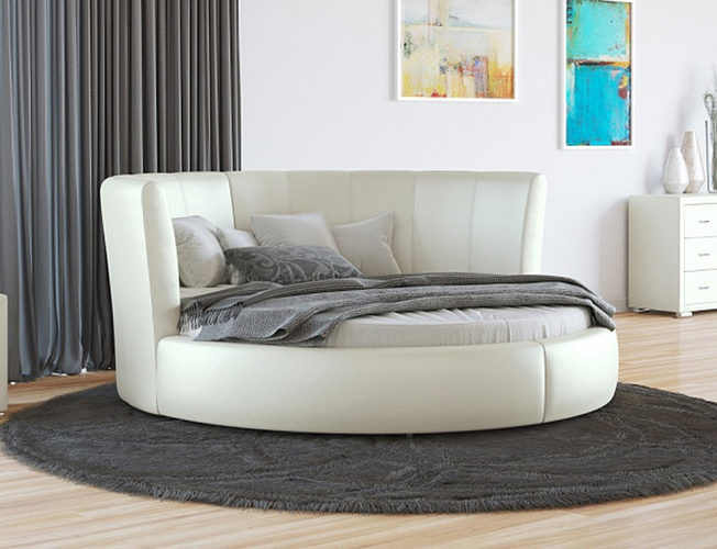 Купить круглую кровать Luna  экокожа Lux молочный перламутр